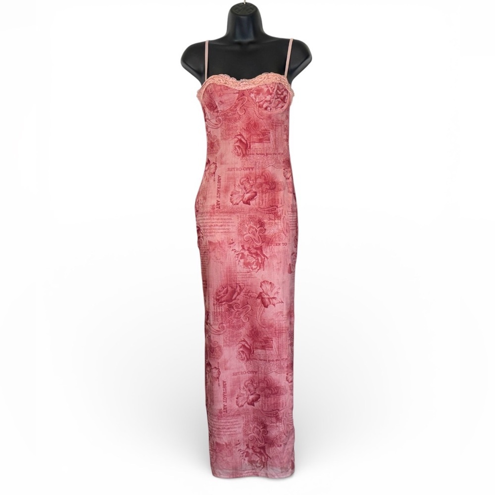 SHEIN Pink Floral Lace Trim Corset‑Style Mesh Maxi Dress — Size S - Picture 4 of 16